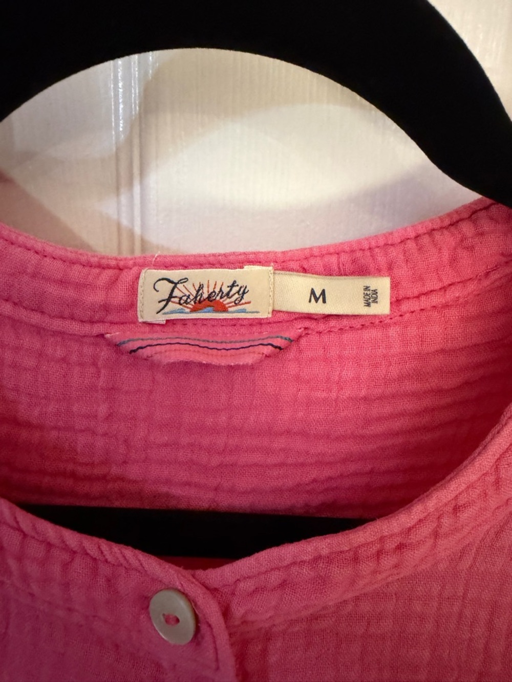 Faherty Pink Short-Sleeve Button Top - Picture 4 of 9
